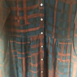 Poetry 100% silk blue/brown plaid dress with matching blue slip.